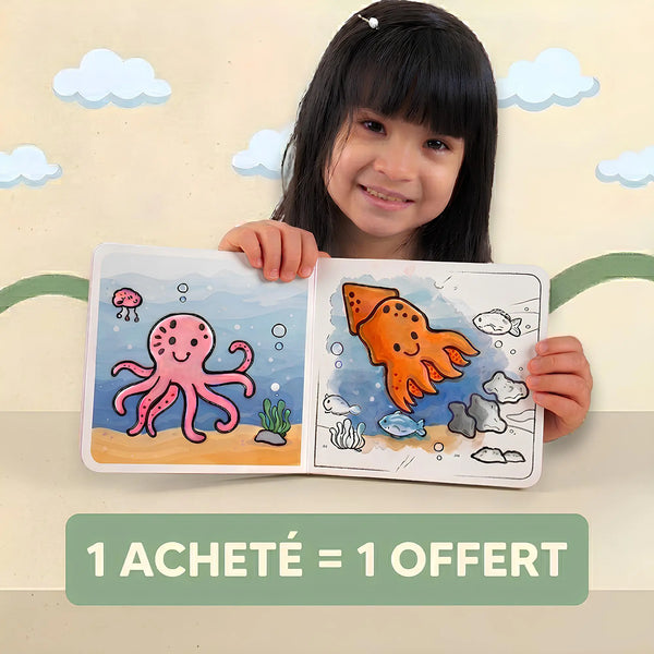 YPLUS Livre de Coloriage à l'Eau pour Enfants 3-4 Ans, Mer | Livre Peinture Magique avec Stylo à Eau, Loisirs Créatifs Sans Désordre, Cadeau Aquarelle Enfant, Activité Voyage Idéale